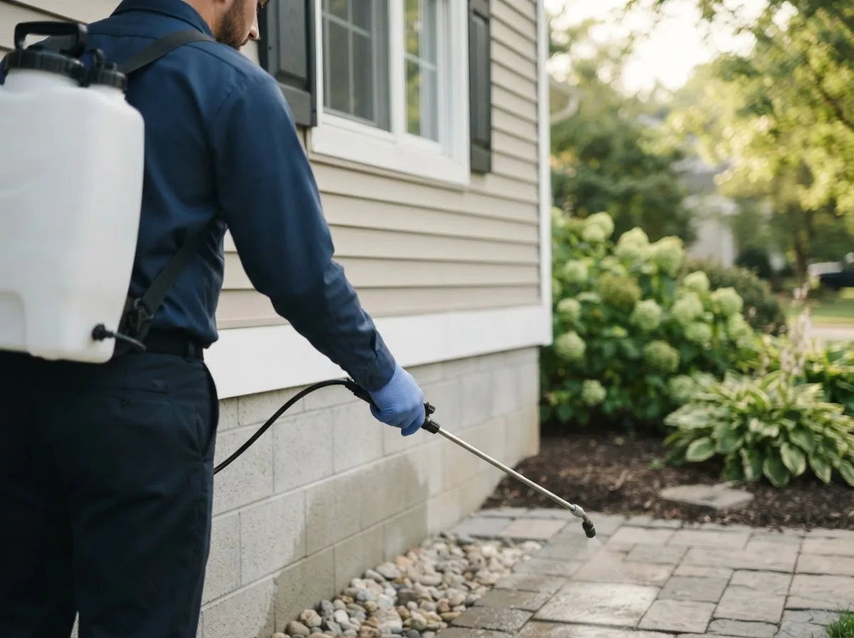 Pest control technician inspecting a home in Webster, PA